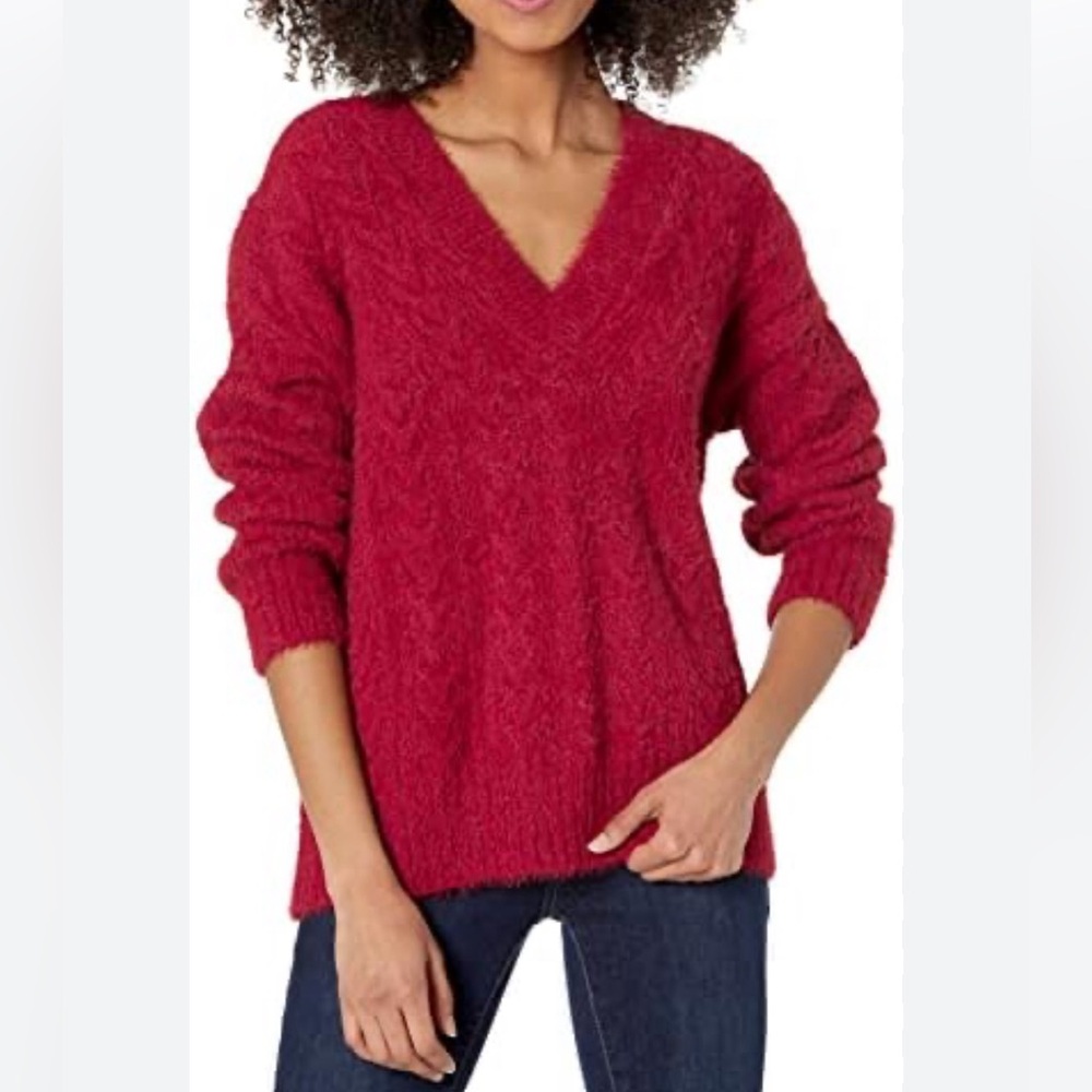 NWT V-neck Red Fuzzy Oversized Sweater